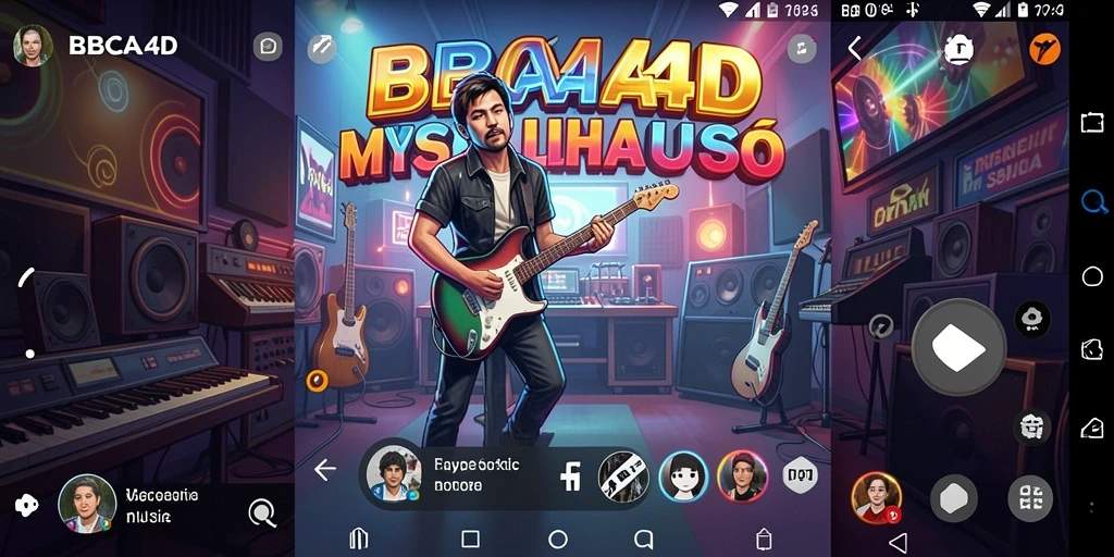 Screenshot menunjukkan gameplay interaktif dengan efek musik yang menarik.