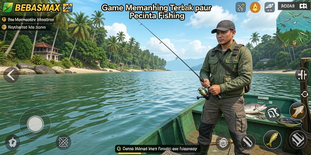 Tangkapan ikan keren di BEBASMAX yang menampilkan gameplay memancing.