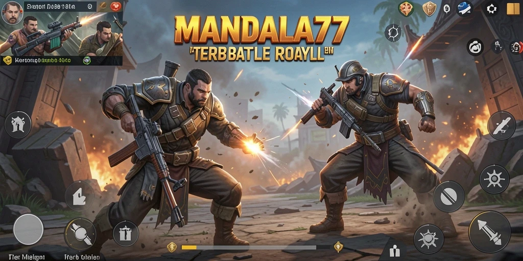 Gameplay seru dalam MANDALA77, menampilkan aksi pertarungan Battle Royale.