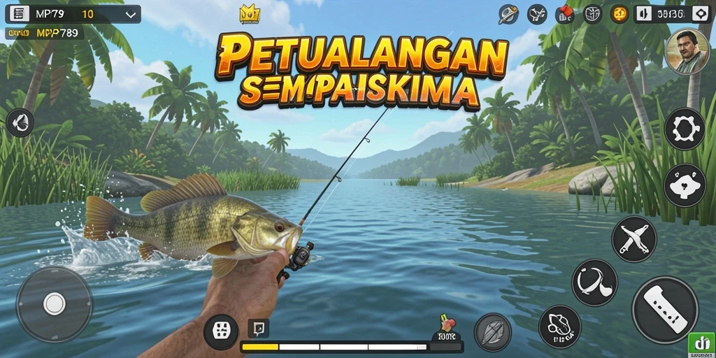 Screenshot menunjukkan gameplay memancing yang menegangkan dan menarik.