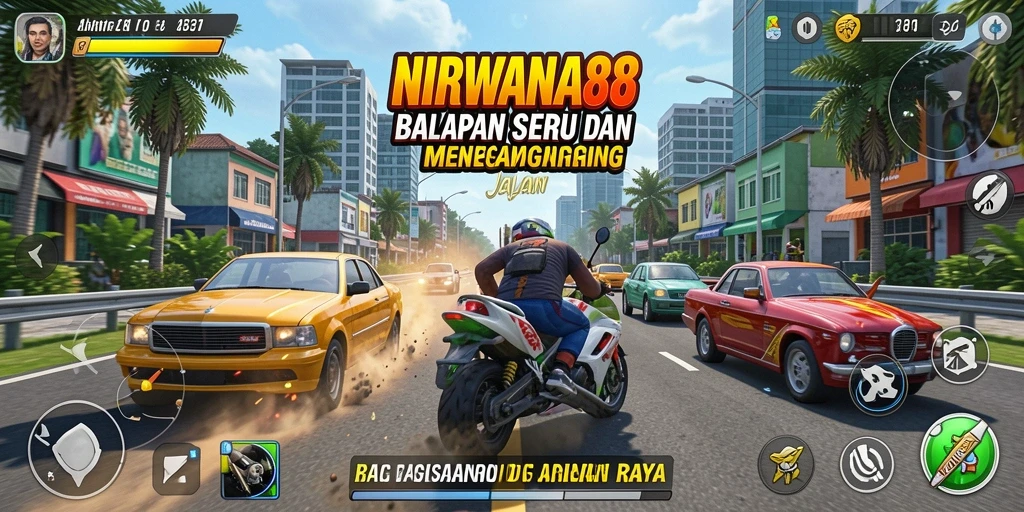 Screenshot gameplay NIRWANA88 menampilkan aksi balapan yang mendebarkan.