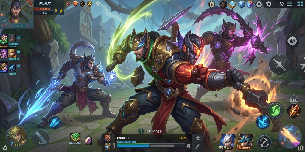 Tangkapan layar inti gameplay MOBA di PRIMA77.