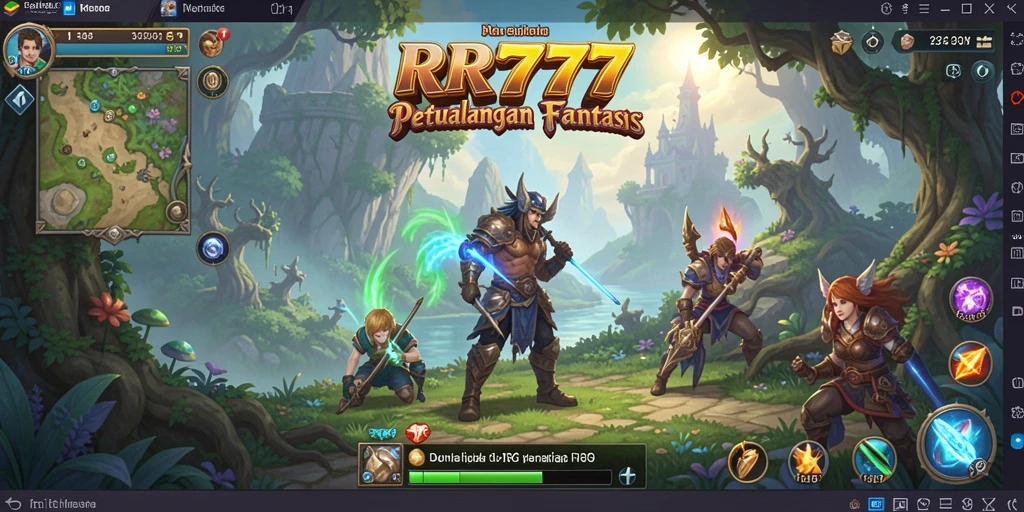 Tangkapan layar gameplay <strong>RR777</strong> yang menampilkan pertarungan epik di dunia fantasi.