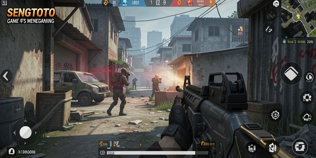 Tampilan gameplay SENGTOTO yang menegangkan dengan aksi FPS.